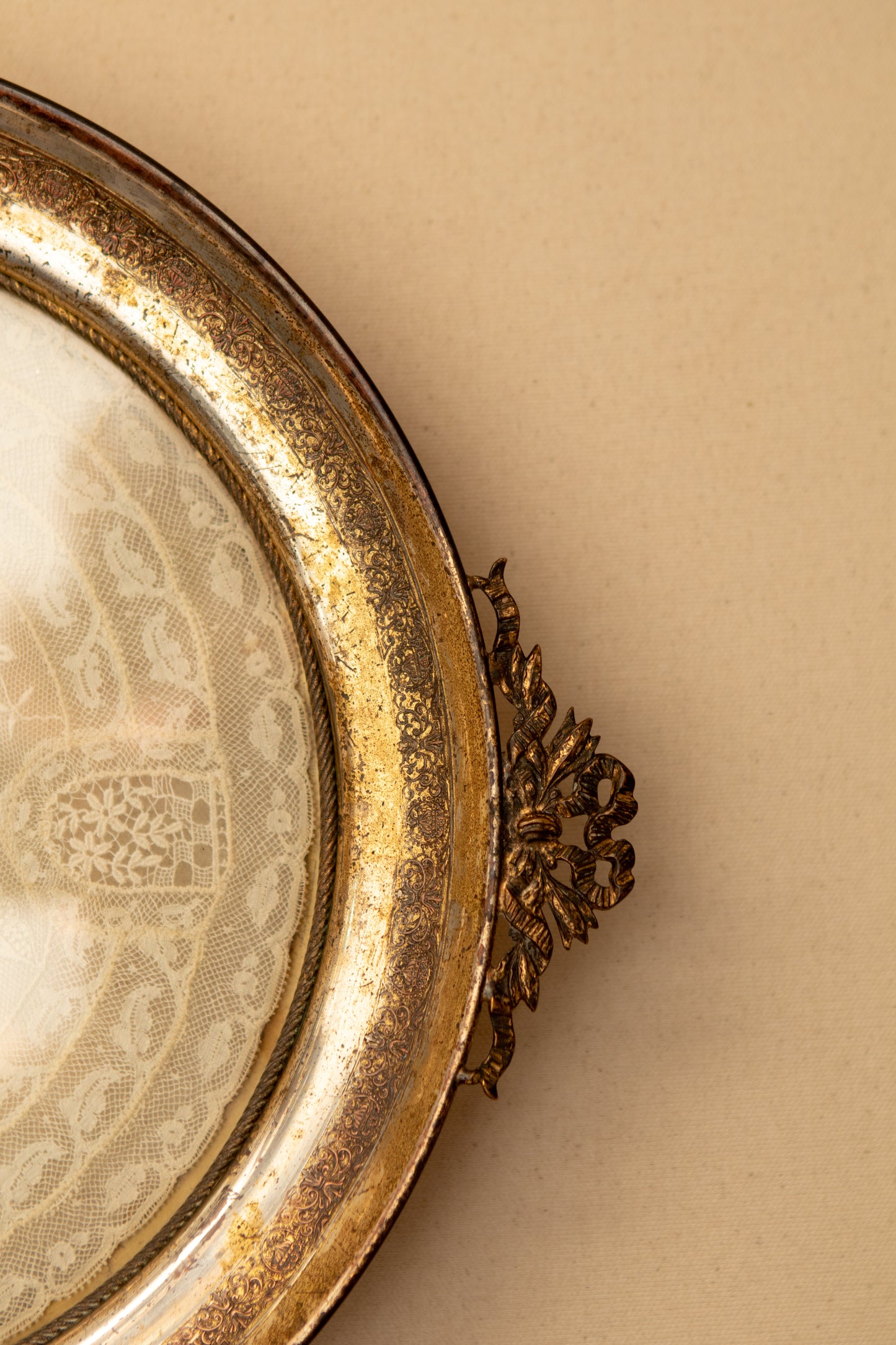 Silver Plate Glass Tray w/ Lace Doily Insert