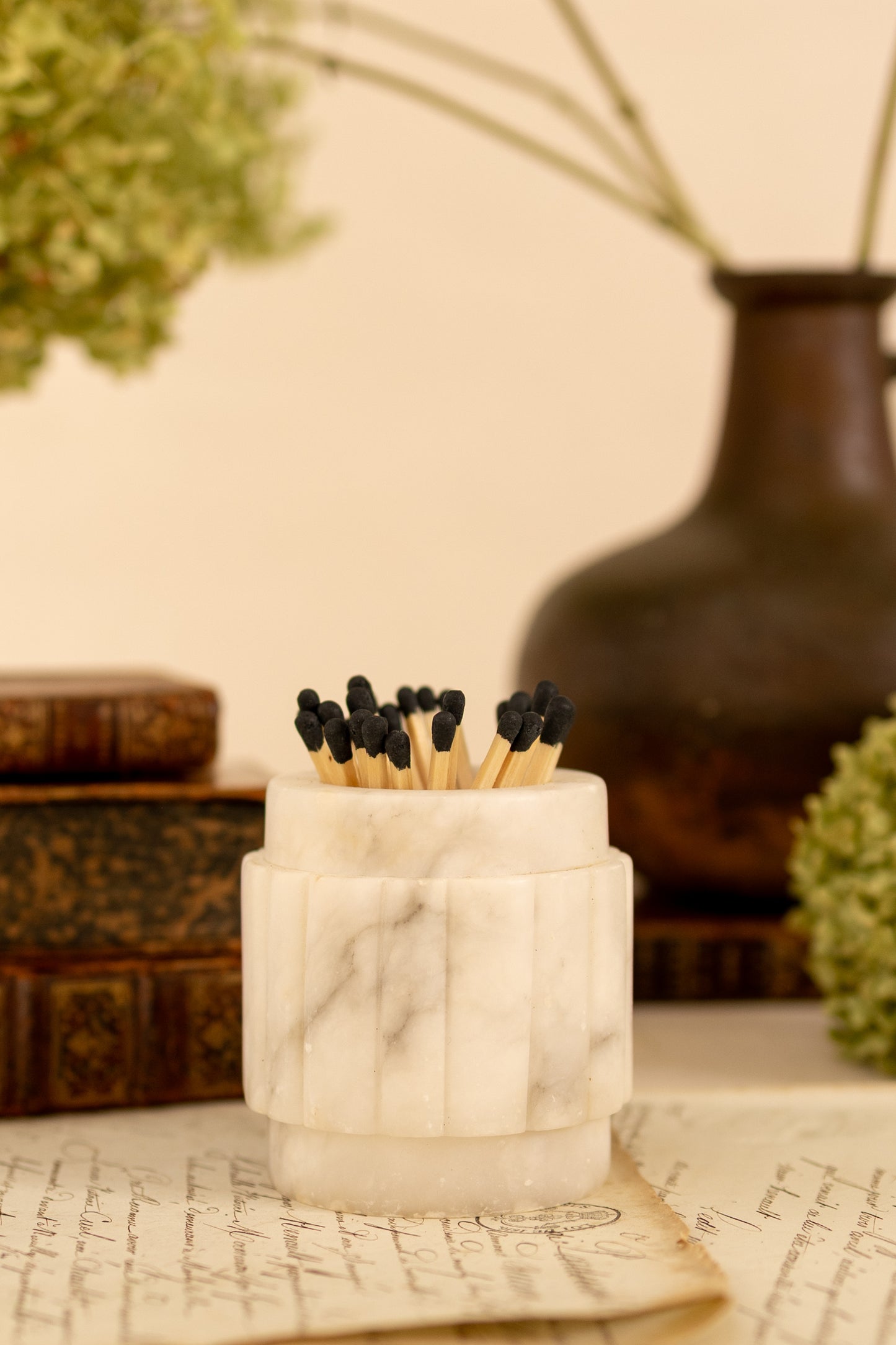 Ribbed Alabaster Matchstick Holder