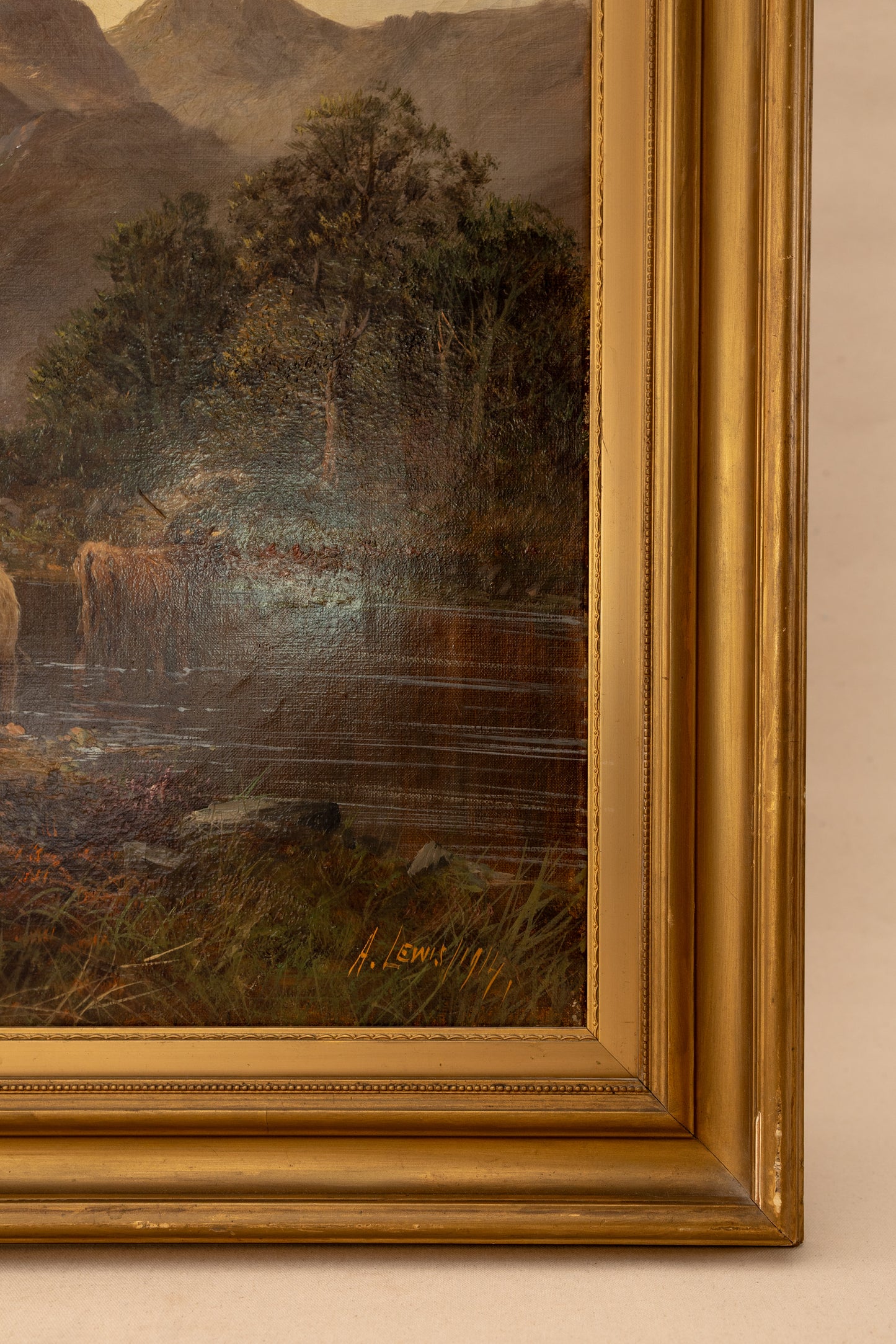 Antique Pastoral Landscpae w/ Highland Cows 1914 (shipping included)