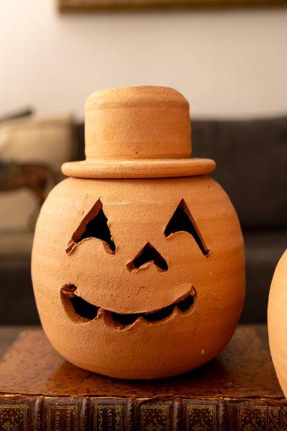 Vintage Hewell’s Pottery Terracotta Jack o’ Lanterns — Pair