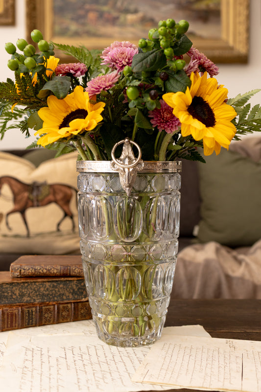 Large Cut Crystal Champagne Bucket with Ram’s Head Handles