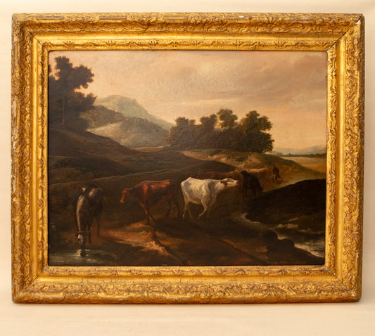 Oil on Board Landscape with Cattle