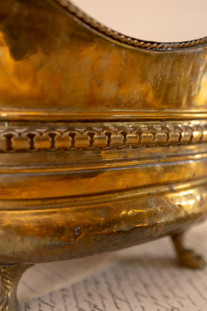 Spanish Brass Jardinière with Lion Ring Handles