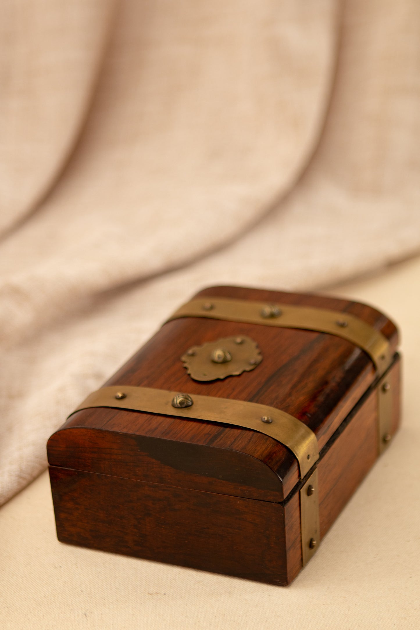 Antique Wooden Box with Brass Accents