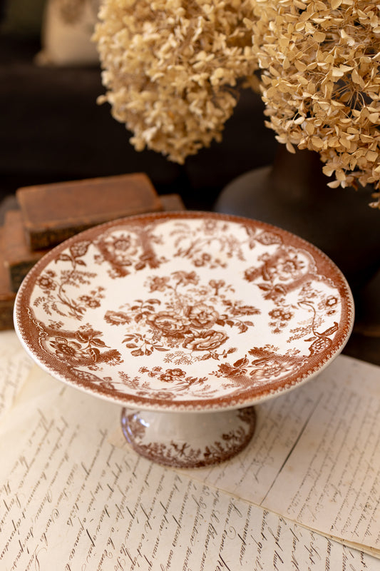Antique Brown Transferware Ironstone Cake Stand | Baker & Co.