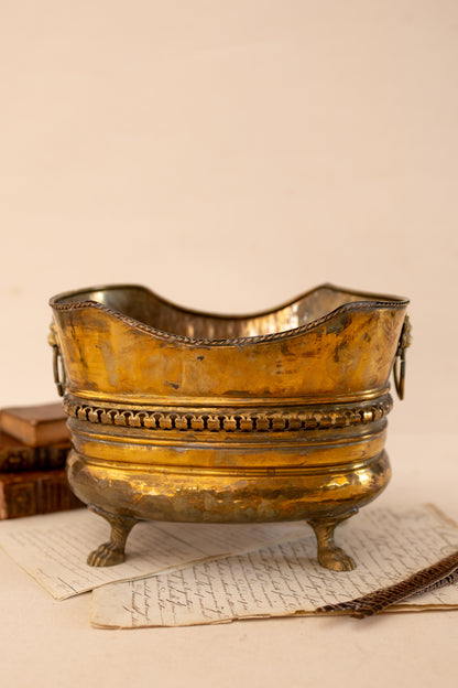 Spanish Brass Jardinière with Lion Ring Handles