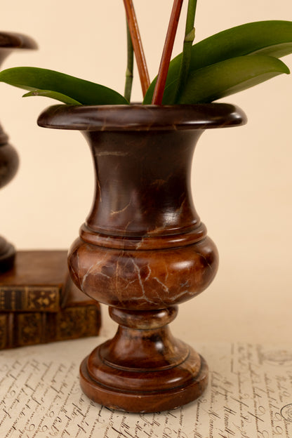 Pair of Brown Alabaster Urns