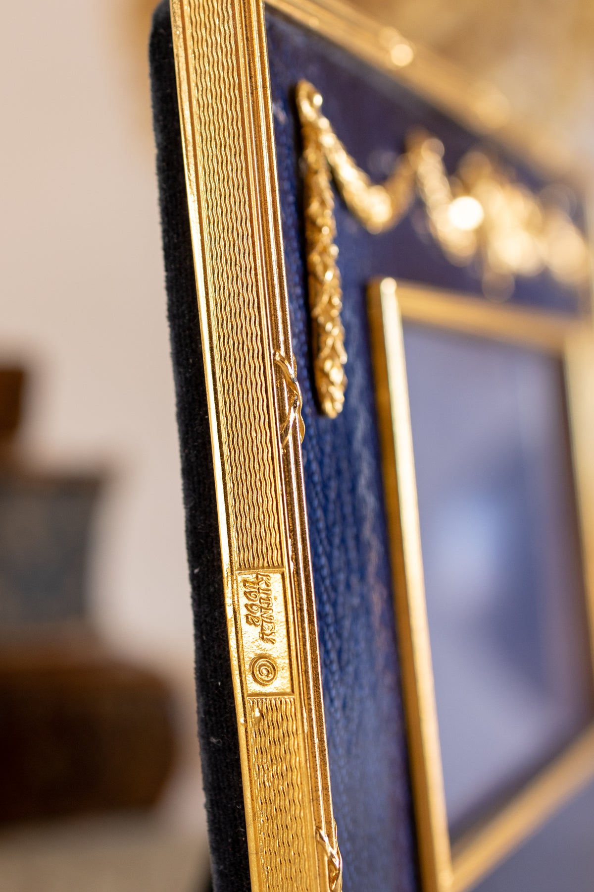 English Brass & Blue Enamel Picture Frame