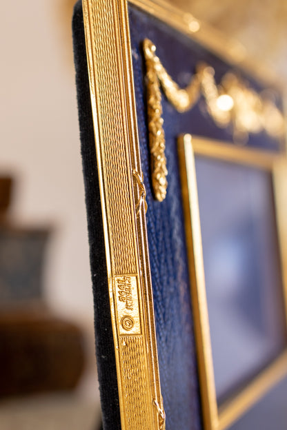 English Brass & Blue Enamel Picture Frame