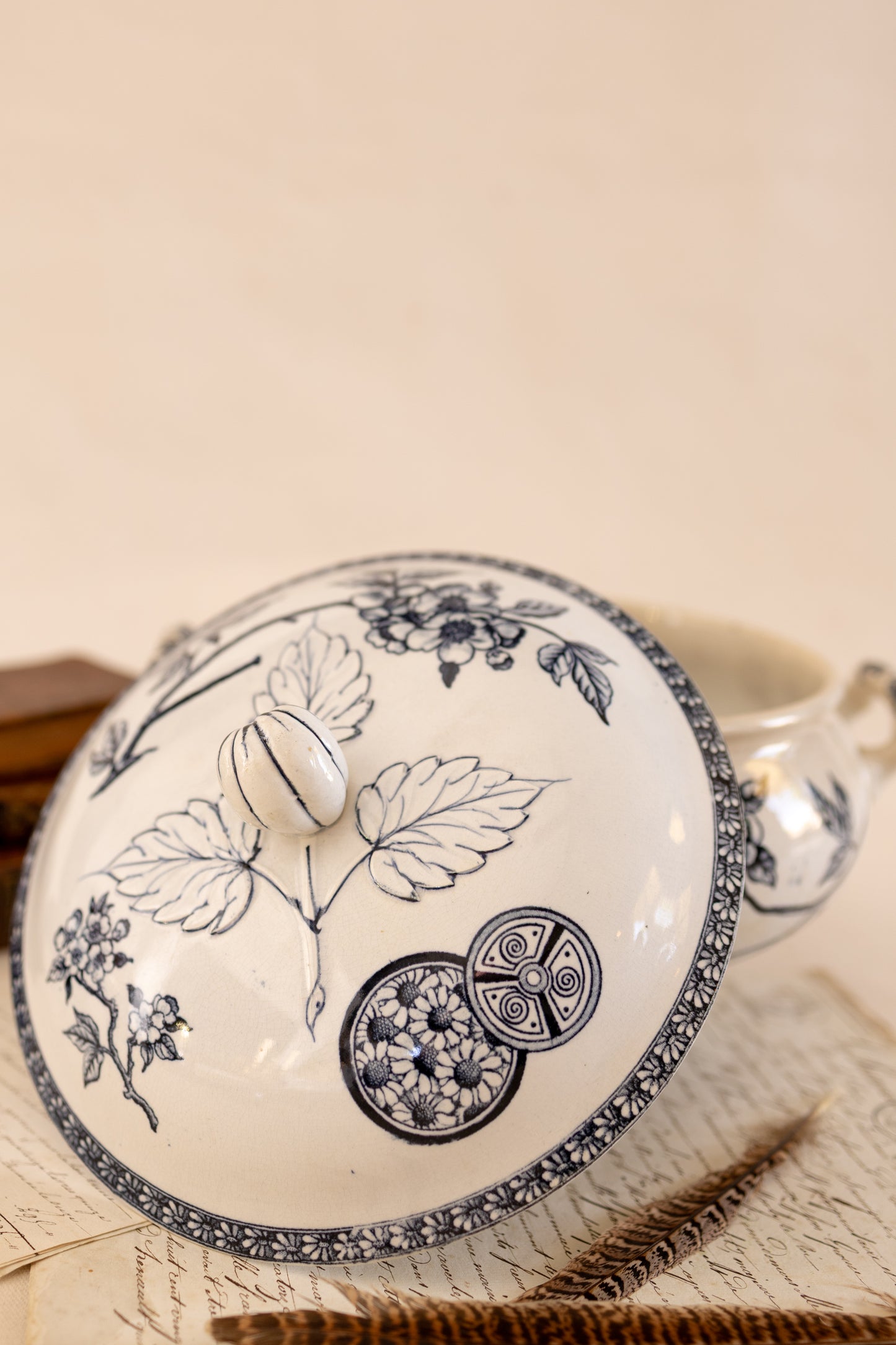 Antique French Blue Transferware Tureen