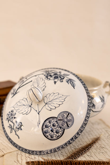 Antique French Blue Transferware Tureen