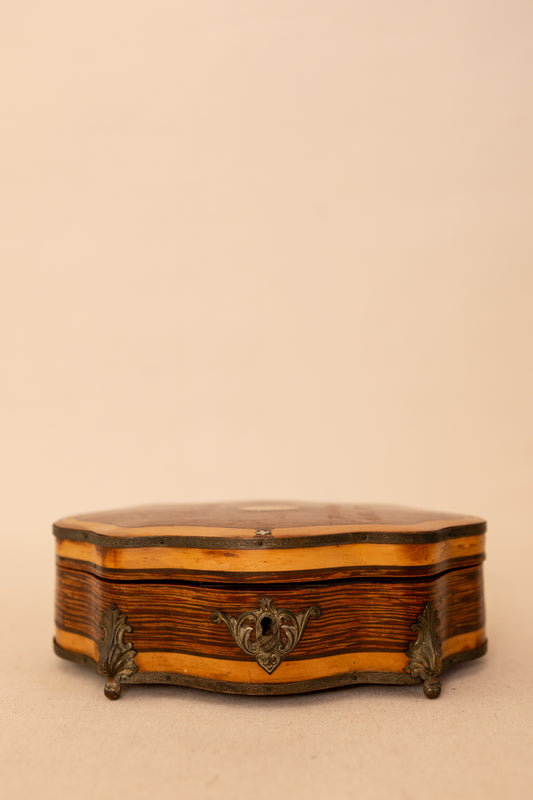 Antique Napoleon III Style Zebrawood Veneer Box with Mother-of-Pearl Inlay