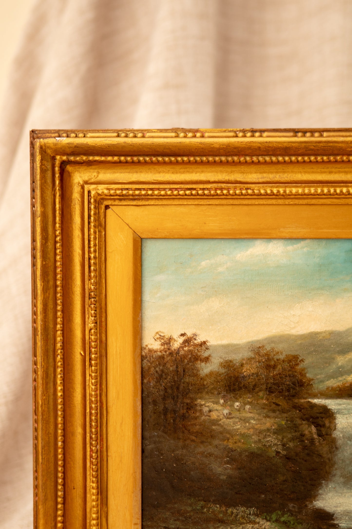 Antique Landscape Oil Painting with Sheep