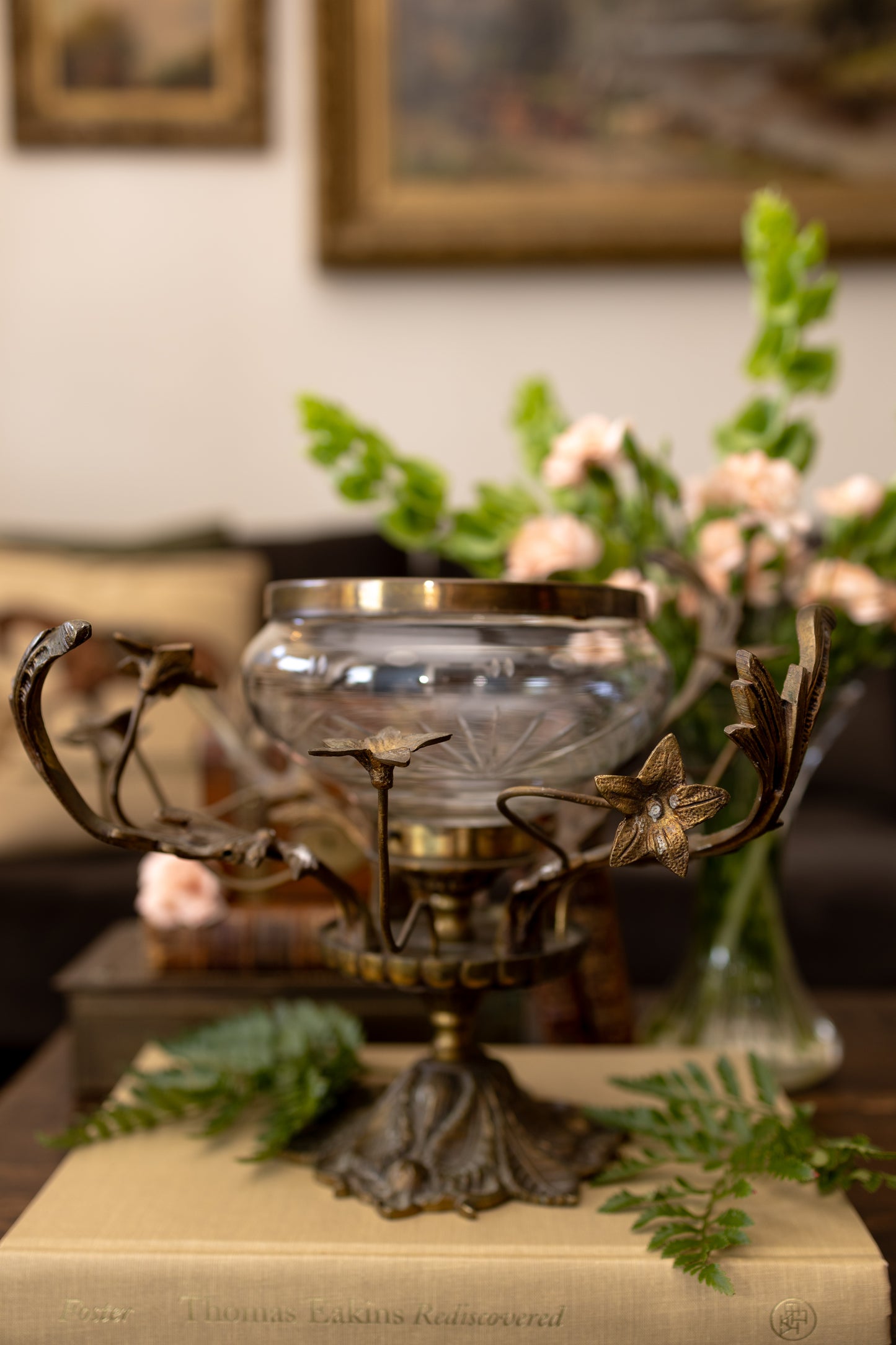 Figural Metal & Glass Centerpiece Bowl