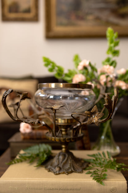 Figural Metal & Glass Centerpiece Bowl