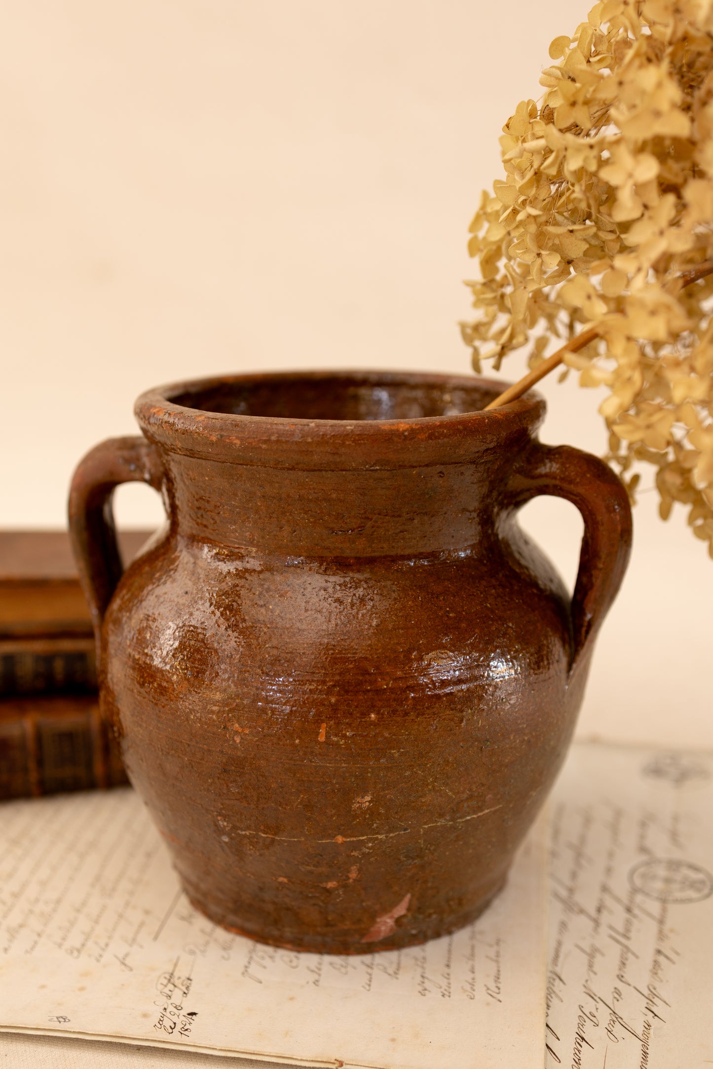 Brown Glazed Terracotta Two Handled Vase