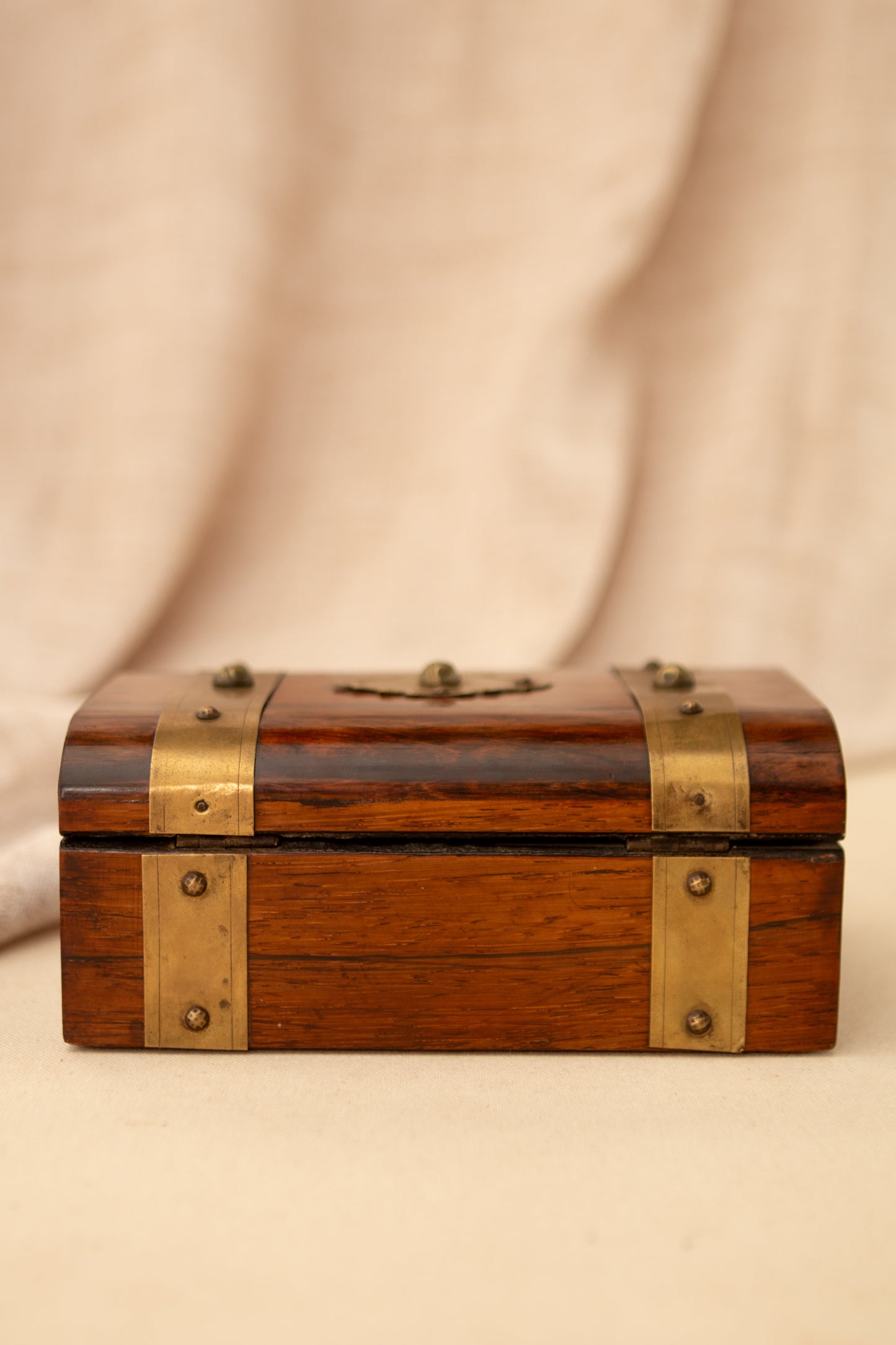Antique Wooden Box with Brass Accents