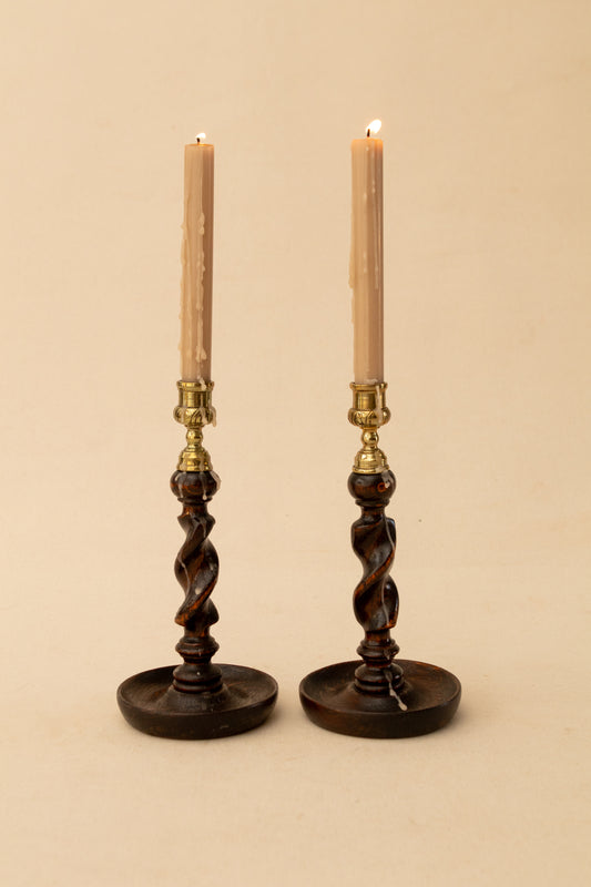 Pair of Barley Twist Candlesticks with Brass Tops