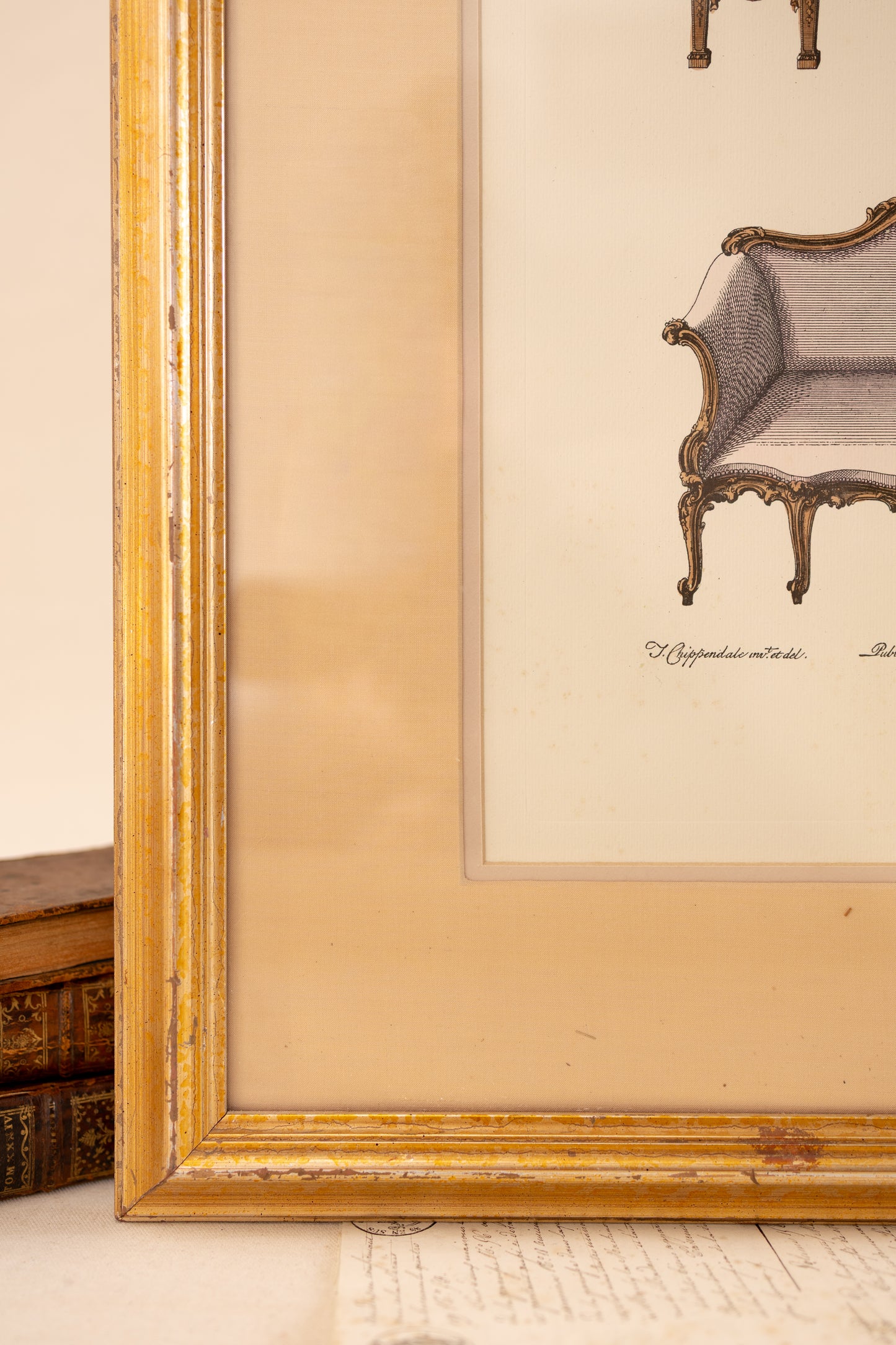 Framed Hand-Colored Sofa Engraving