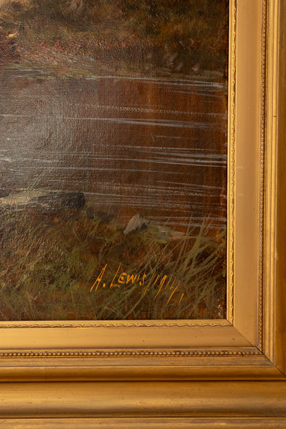 Antique Pastoral Landscpae w/ Highland Cows 1914 (shipping included)