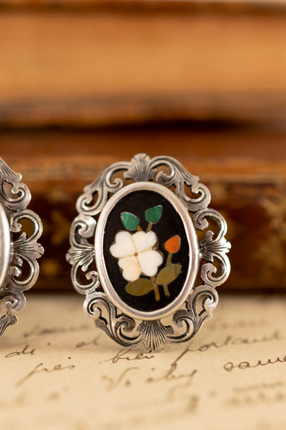 Pietra Dura 800 Silver Screwback Earrings