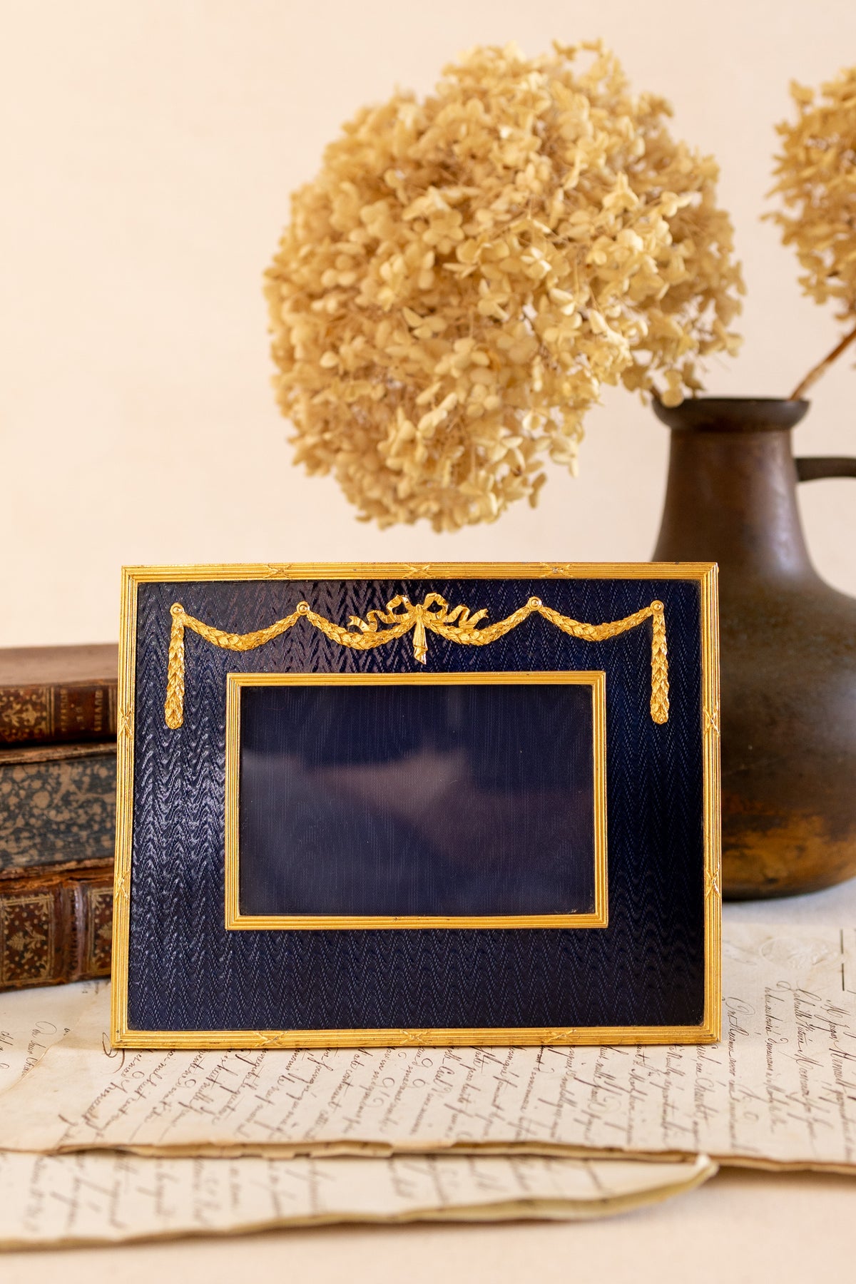 English Brass & Blue Enamel Picture Frame