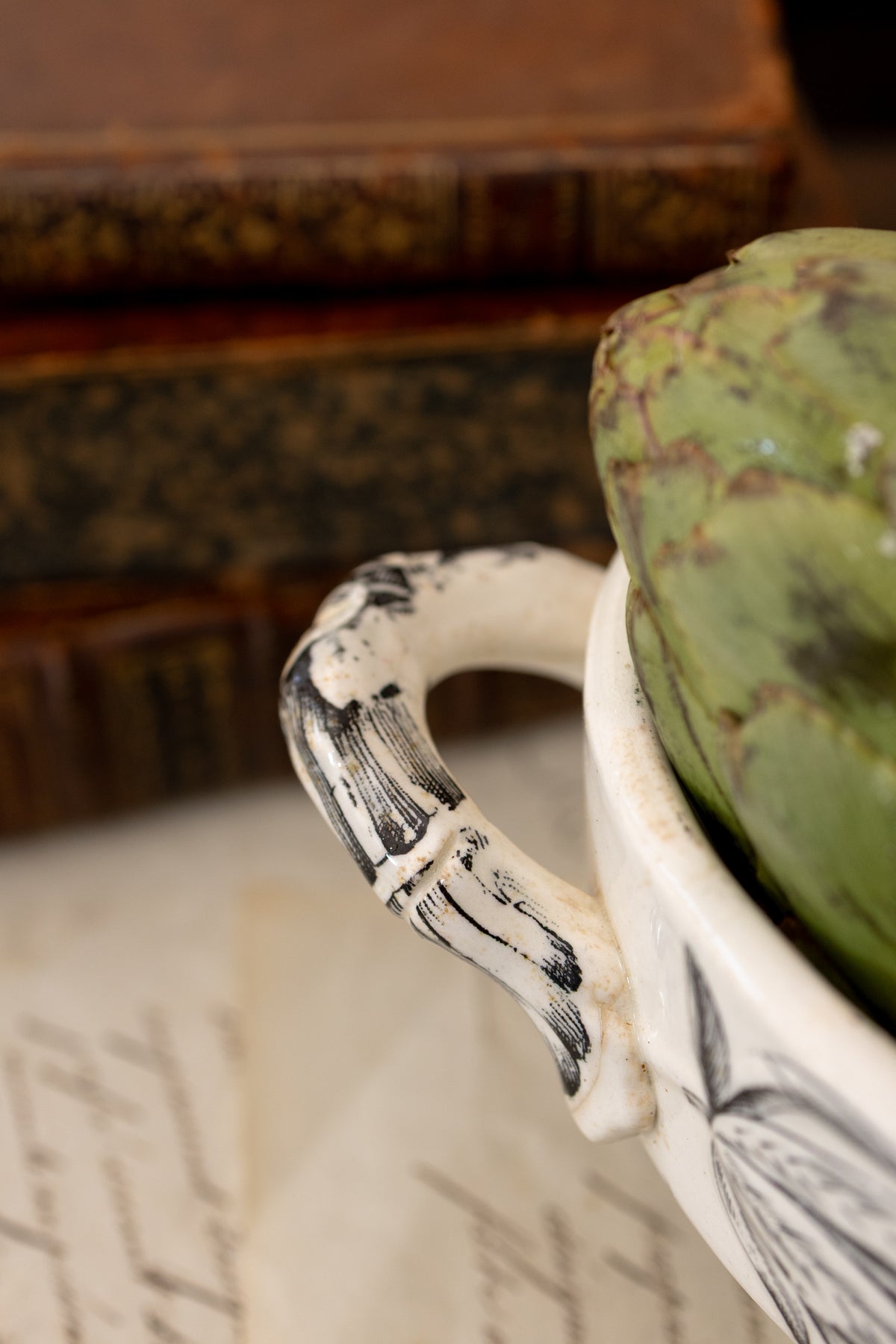 Antique Black Transferware Handled Bowl