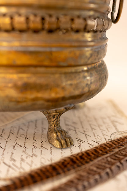 Spanish Brass Jardinière with Lion Ring Handles