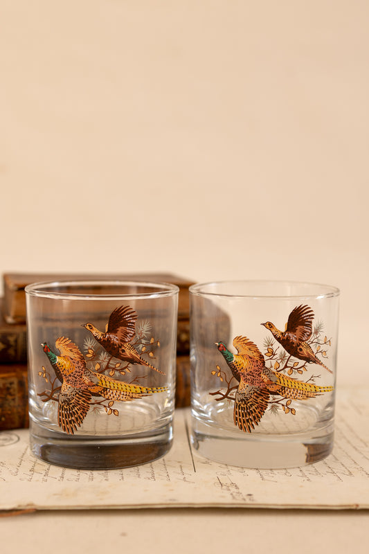 Pair of Pheasant Whiskey Glasses