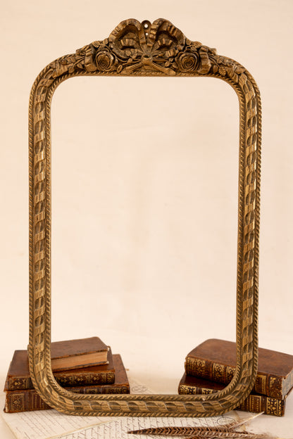 Antique Gesso & Wood Frame with Ribbon Crest