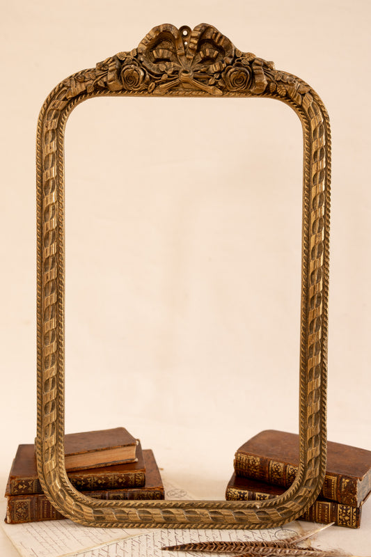 Antique Gesso & Wood Frame with Ribbon Crest