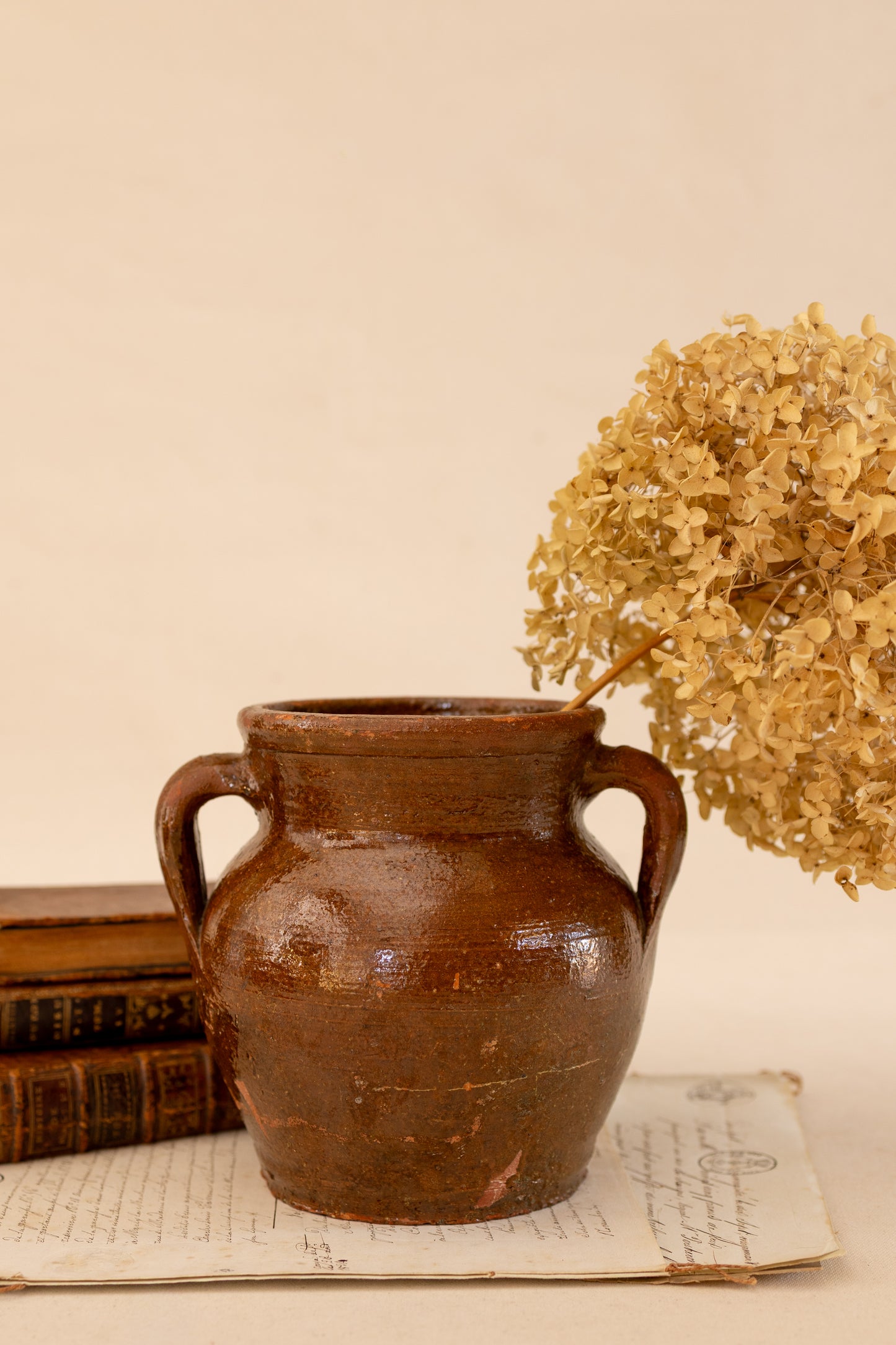 Brown Glazed Terracotta Two Handled Vase