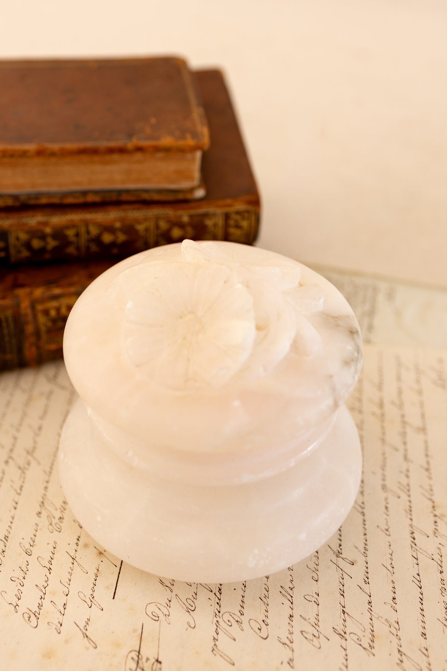 Floral Lidded Alabaster Jar