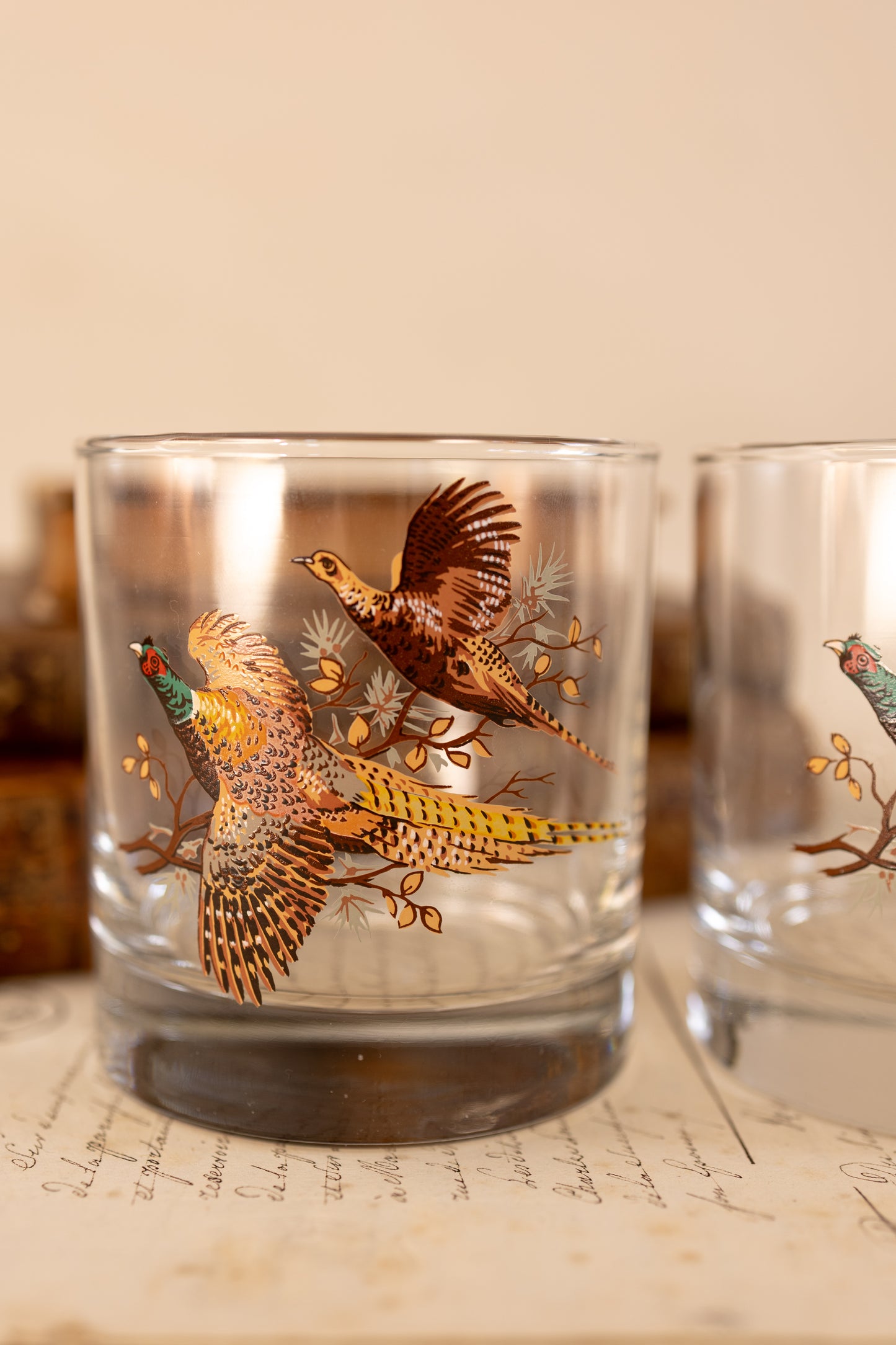 Pair of Pheasant Whiskey Glasses