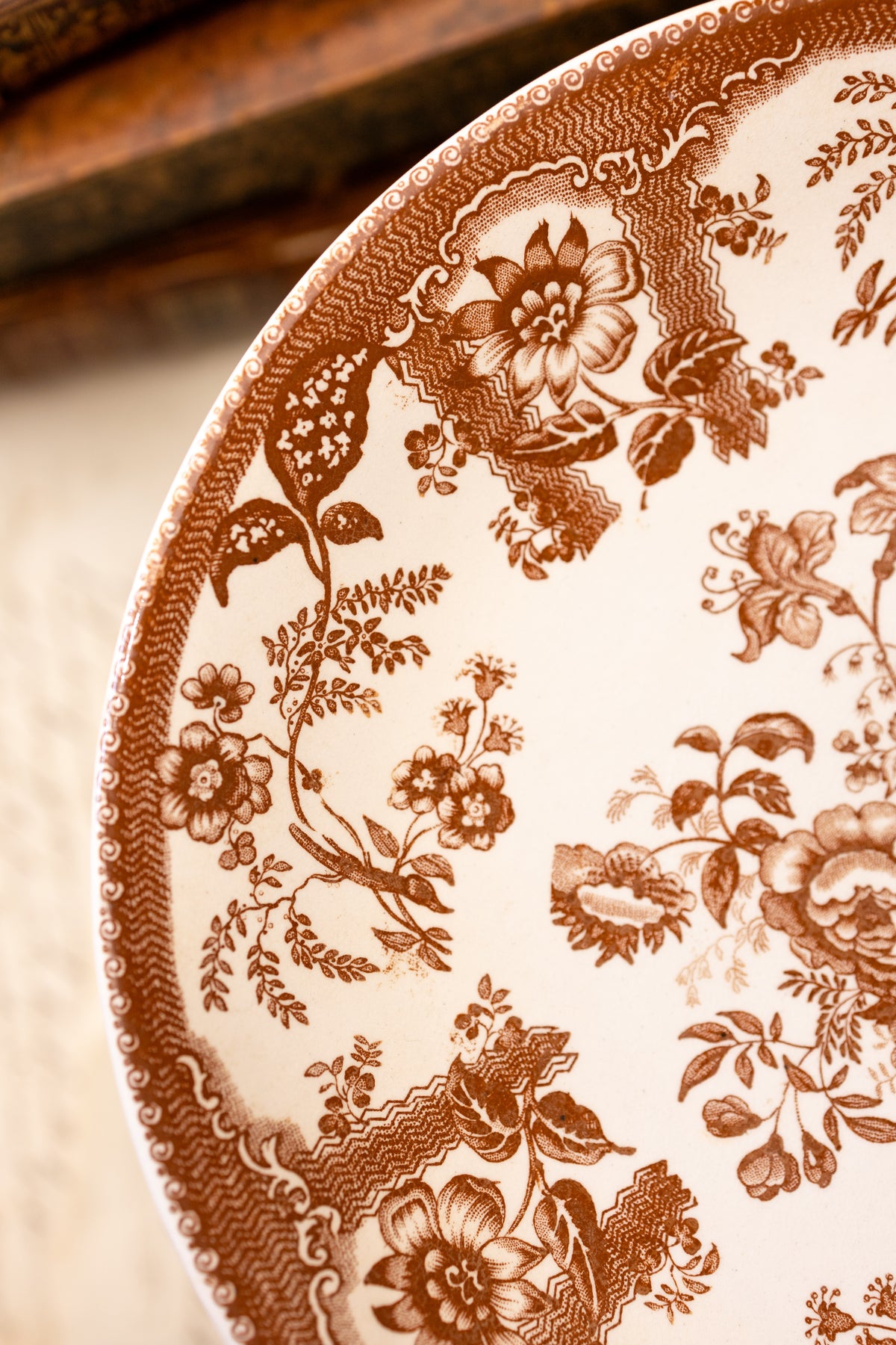 Antique Brown Transferware Ironstone Cake Stand | Baker & Co.