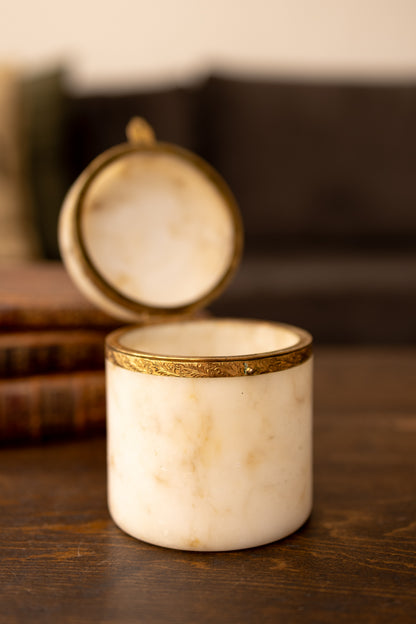 Alabaster Jar with Brass Mounted Lid