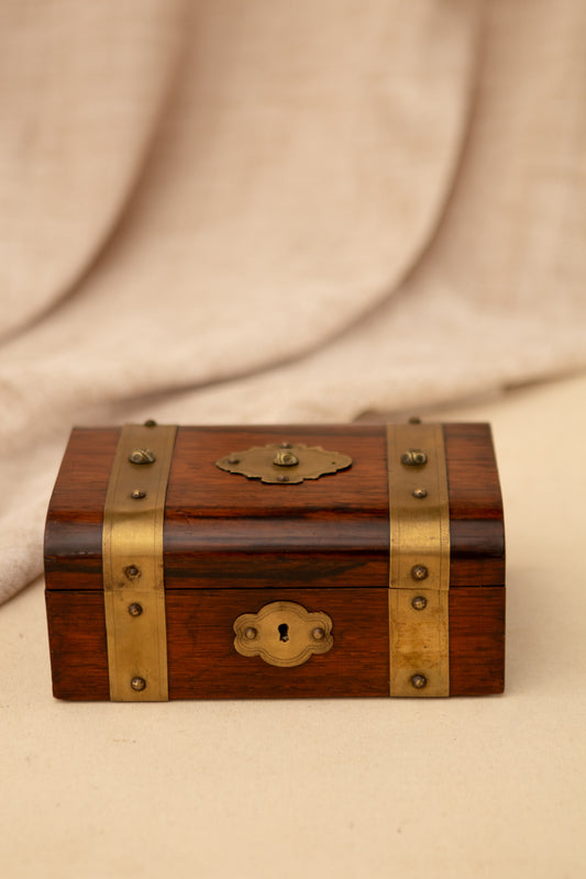 Antique Wooden Box with Brass Accents