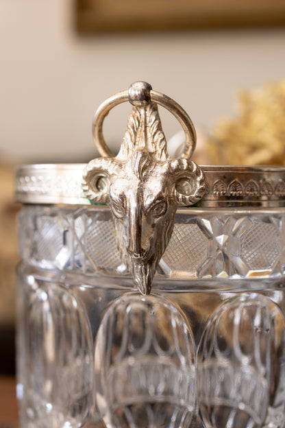 Large Cut Crystal Champagne Bucket with Ram’s Head Handles