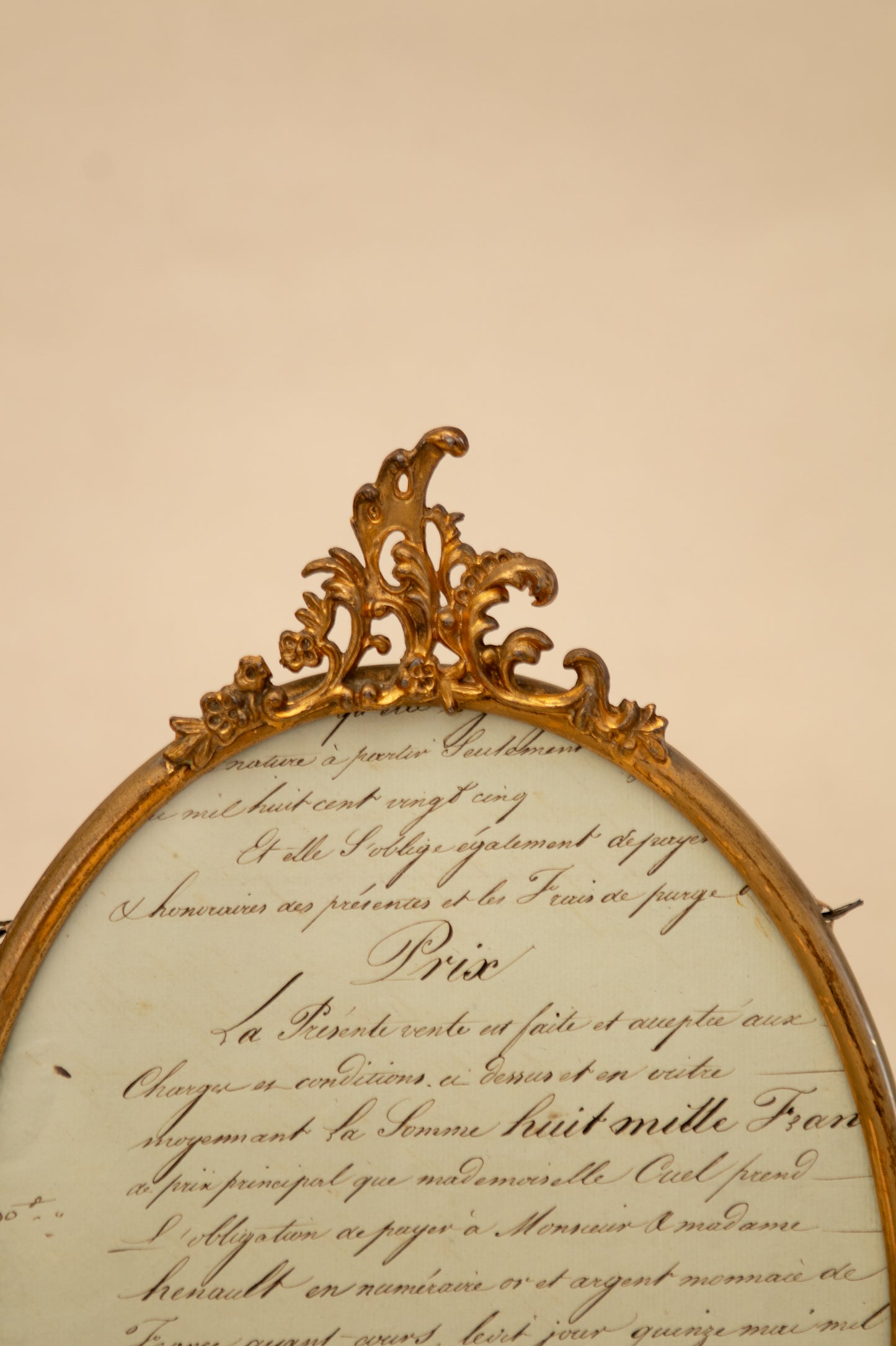 Vintage Brass Picture Frame w/ Antique French Document