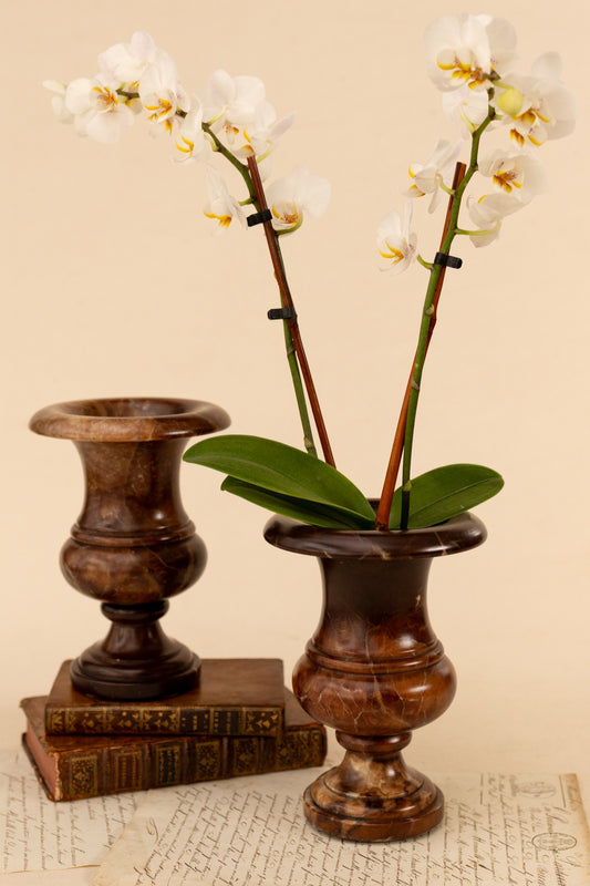 Pair of Brown Alabaster Urns