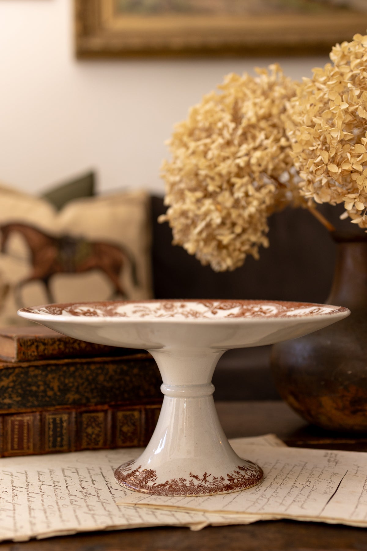 Antique Brown Transferware Ironstone Cake Stand | Baker & Co.