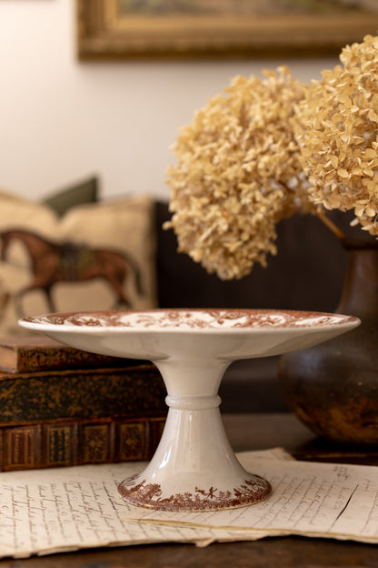 Antique Brown Transferware Ironstone Cake Stand | Baker & Co.