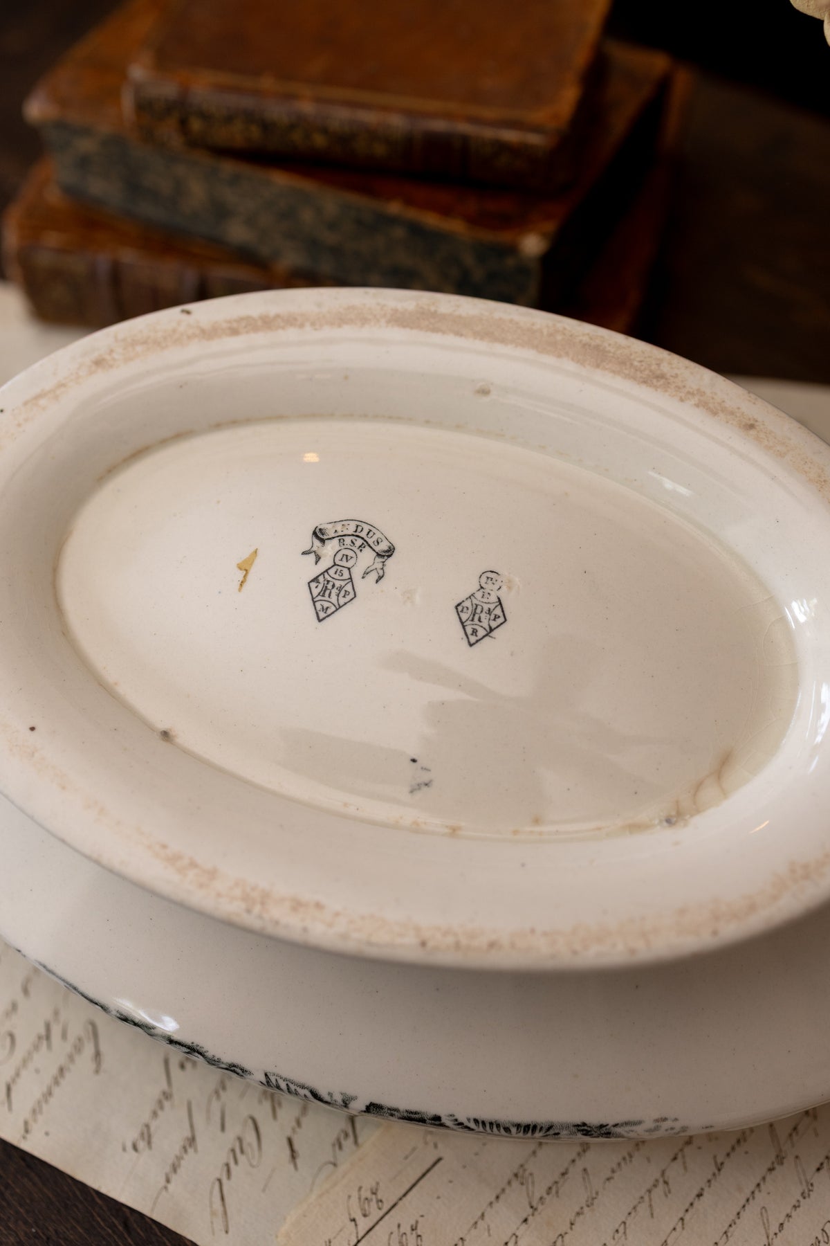 Antique Black Transferware Handled Bowl