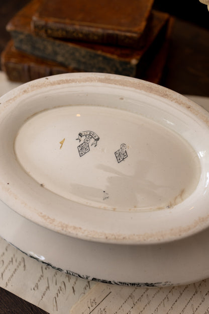 Antique Black Transferware Handled Bowl