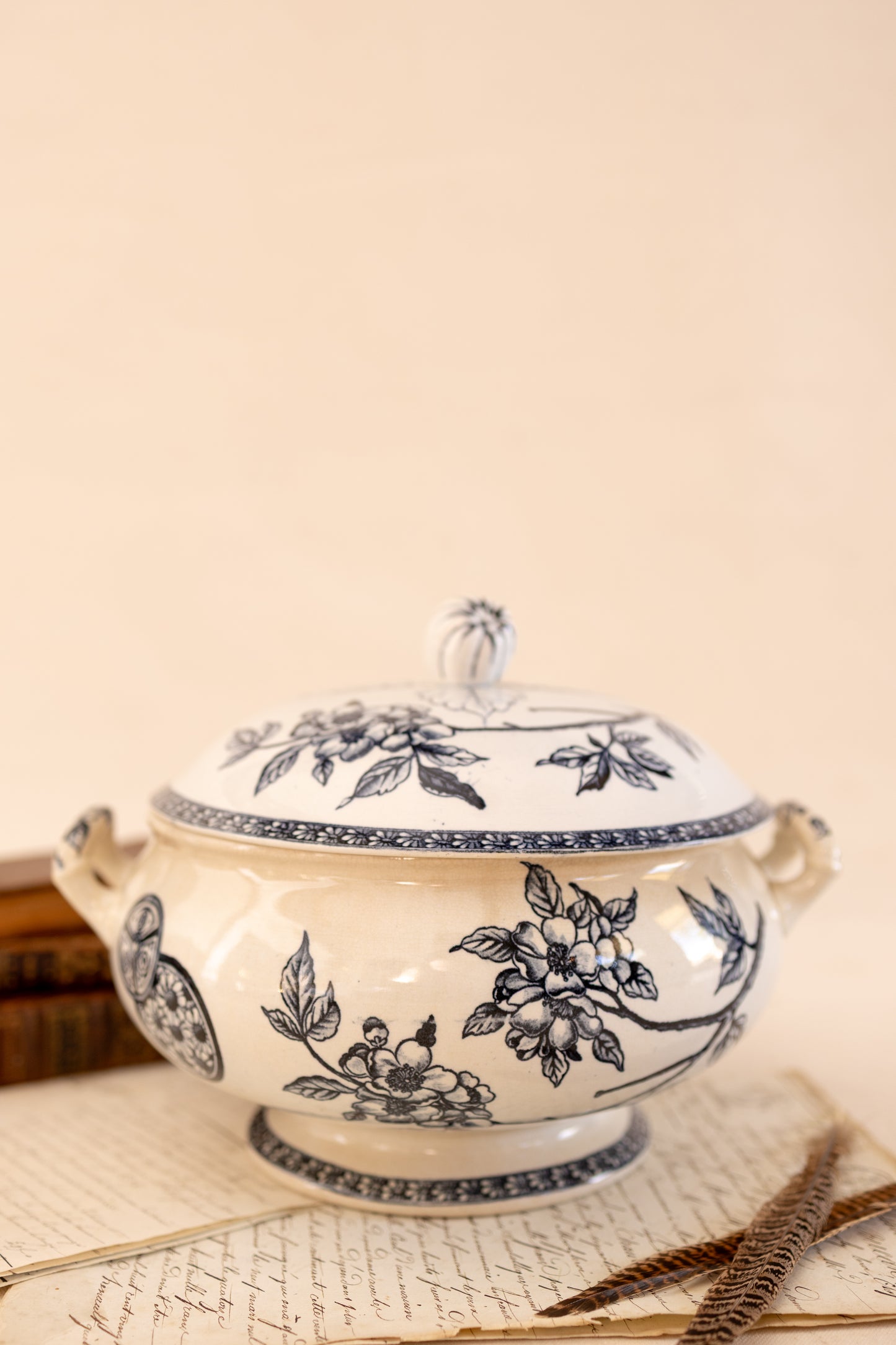Antique French Blue Transferware Tureen