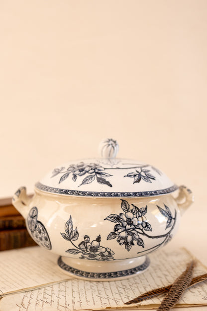 Antique French Blue Transferware Tureen