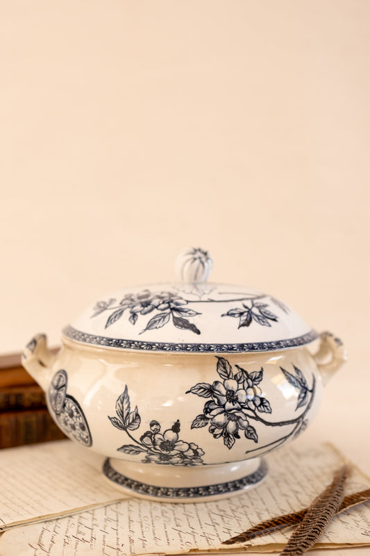 Antique French Blue Transferware Tureen