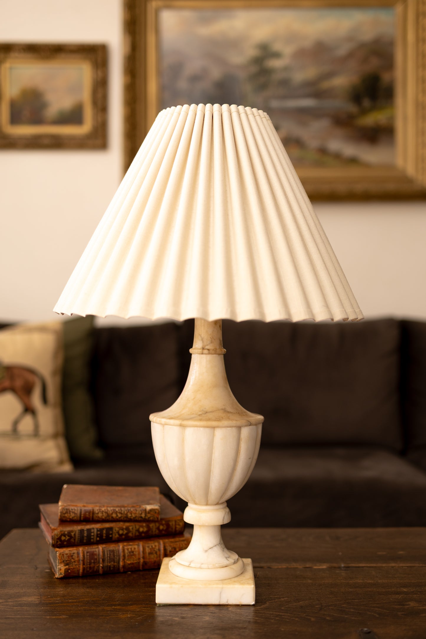 Carved Alabaster Urn Lamp