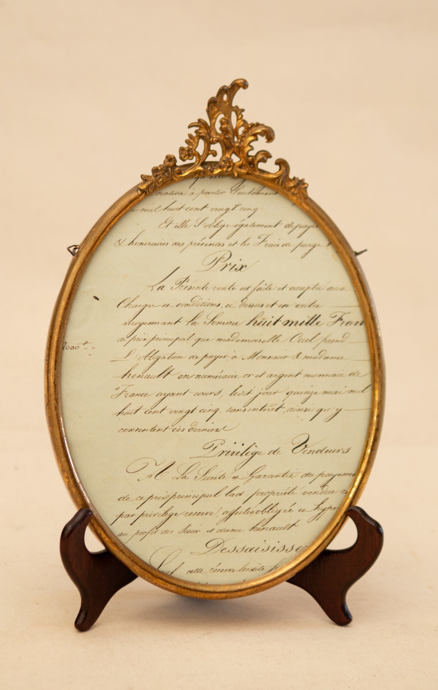 Vintage Brass Picture Frame w/ Antique French Document