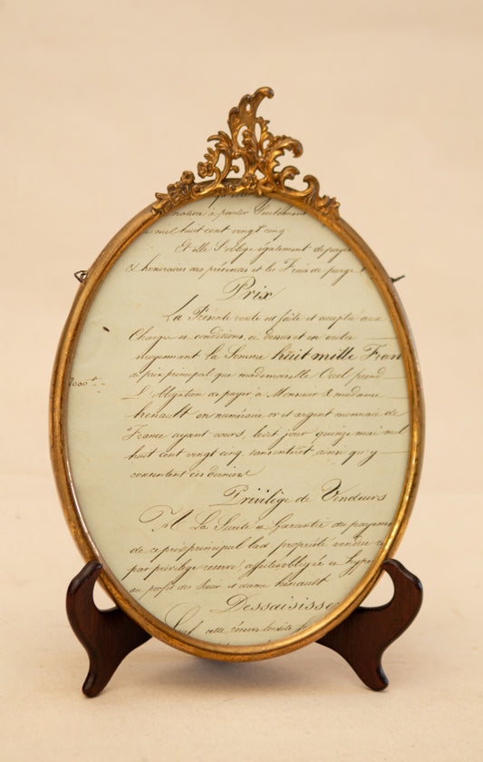 Vintage Brass Picture Frame w/ Antique French Document